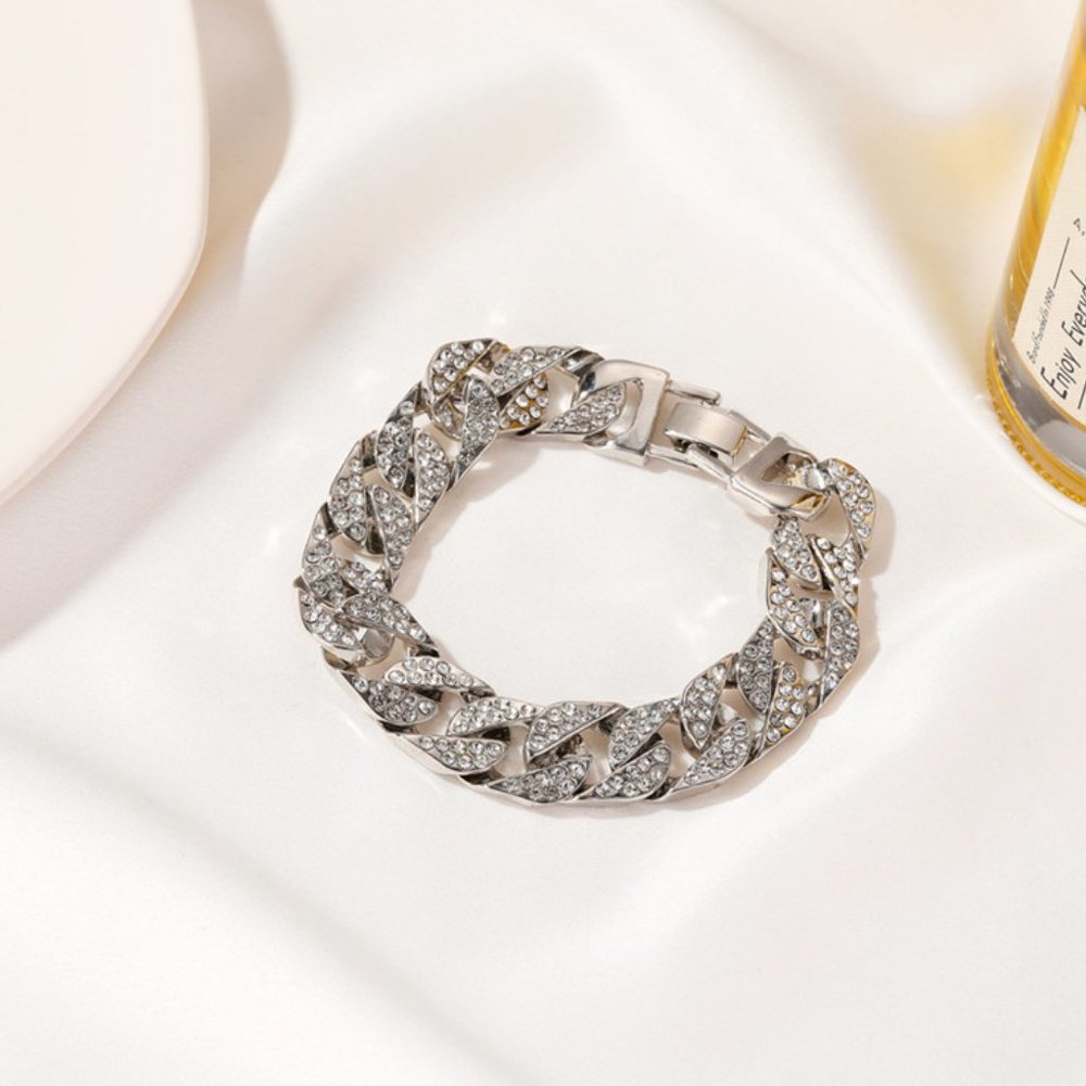 Iced Out Bracelet Full Rhinestone Chain Bracelet - Picture 2 of 2